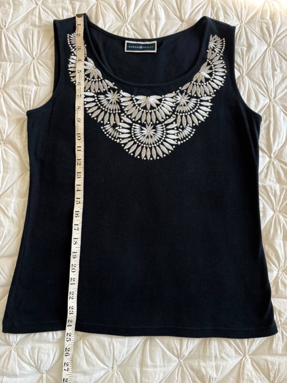 Karen Scott Black Beaded Embroidered Sleeveless Layering Shell Tank Top - Size M - Picture 5 of 5